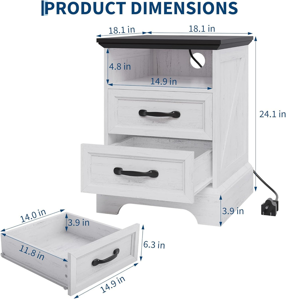 Garvee Farmhouse Rustic Nightstands with Charging Station Set of 1/2, Modern ...