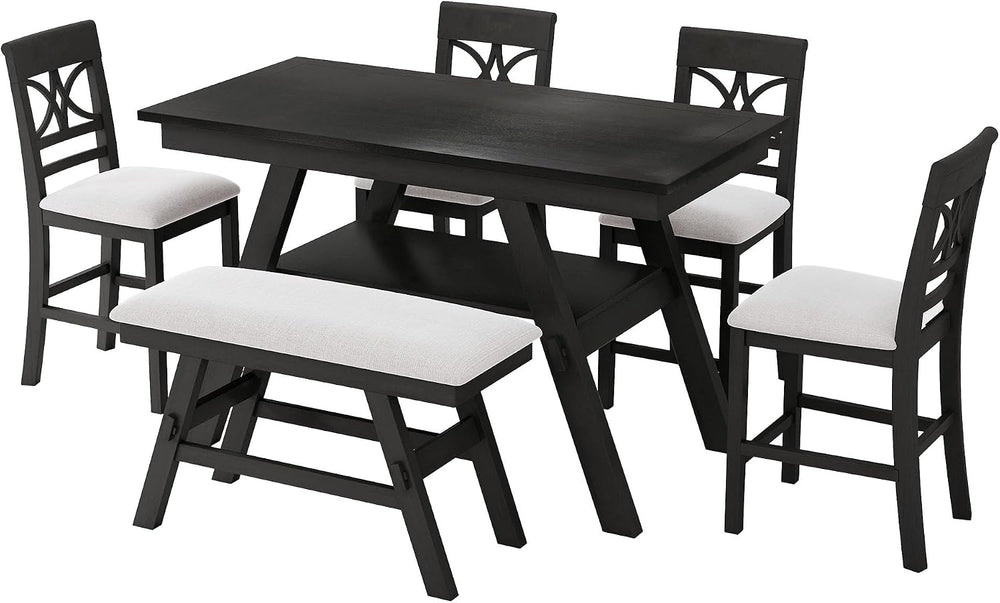 Merax 6-Piece Wood Counter Height Dining Table Set with Storage Shelf, Rustic...