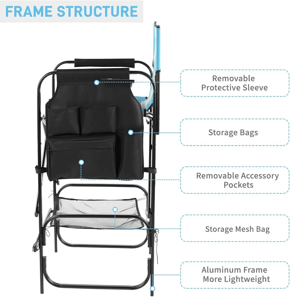 Outvita 4 Piece 31" Tall Directors Chair Height Seat Folding with Side T...