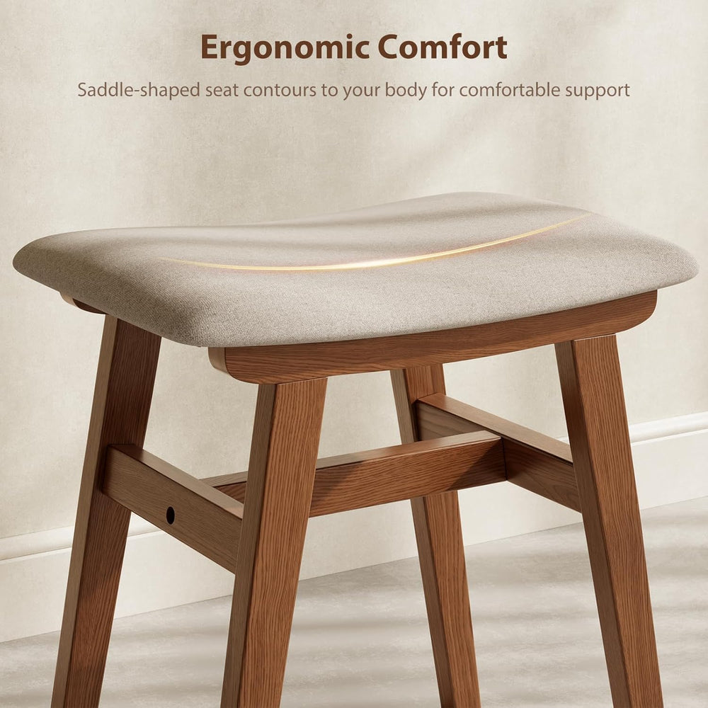 Muwuele Solid Wood Vanity Stool, Compact Makeup Chair with Saddle Cushion, Li...