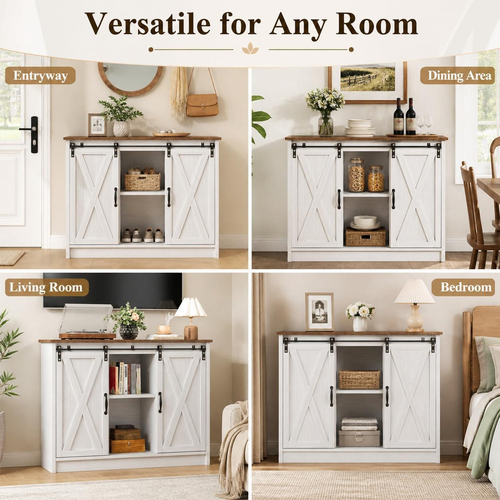 4 EVER WINNER Farmhouse Coffee Bar Cabinet, 42" Buffet Cabinet with Stor...