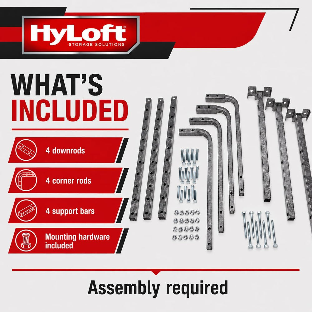HyLoft Adjustable Garage Ceiling Mount Storage Rack Kit, Ceiling Shelving Mou...