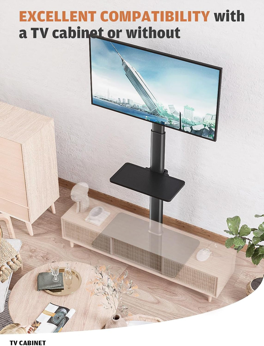 Universal Floor TV Stand with Mount 80 Degree Swivel Height Adjustable and Sp...