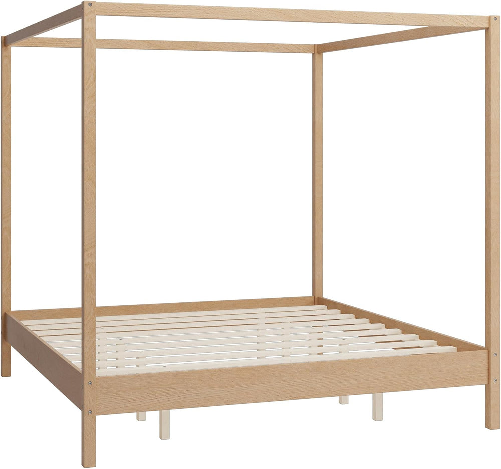 LUMISOL King Size Canopy Bed Frame, Solid Wood 4 Poster Canopy Platform Bed F...