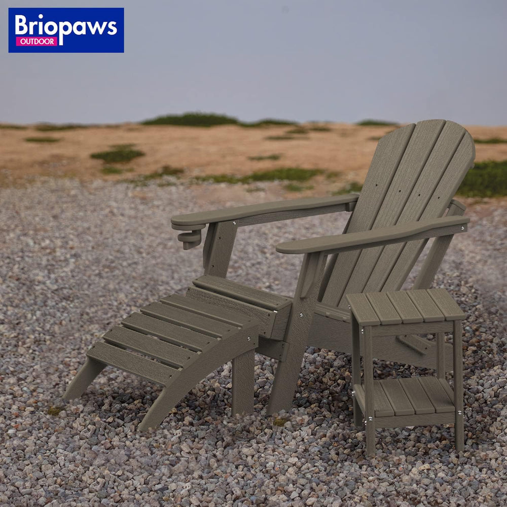 BRIOPAWS Adirondack Ottomans | Folding | Set of 4 | HDPE Plastic | Wood Grain...