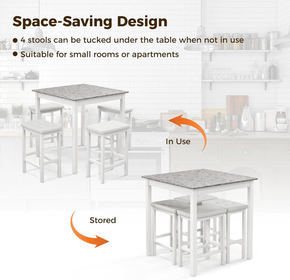 Tangkula 5-Piece Counter-Height Bar Table Set, Faux Marble Square Table &...