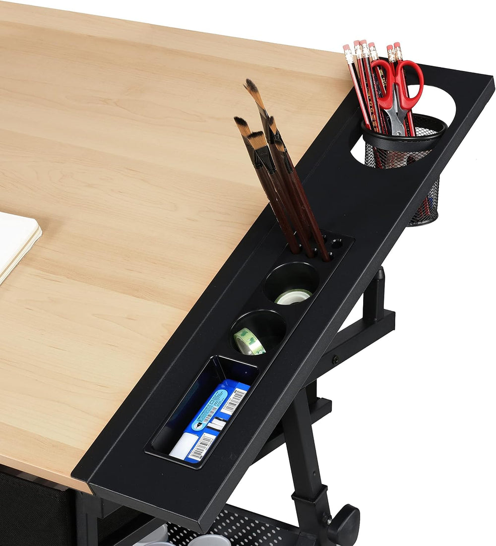 Yaheetech Adjustable Drafting Table Art Desk, Storage Drawers & Stool, Wo...