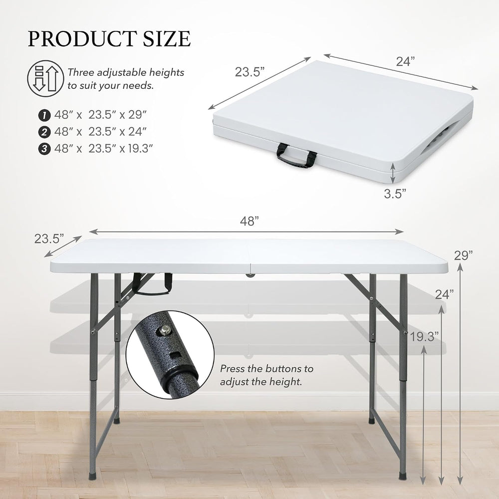 AJP Distributors 4 Foot Portable Plastic Folding Table 4FT 48" Half Fold...