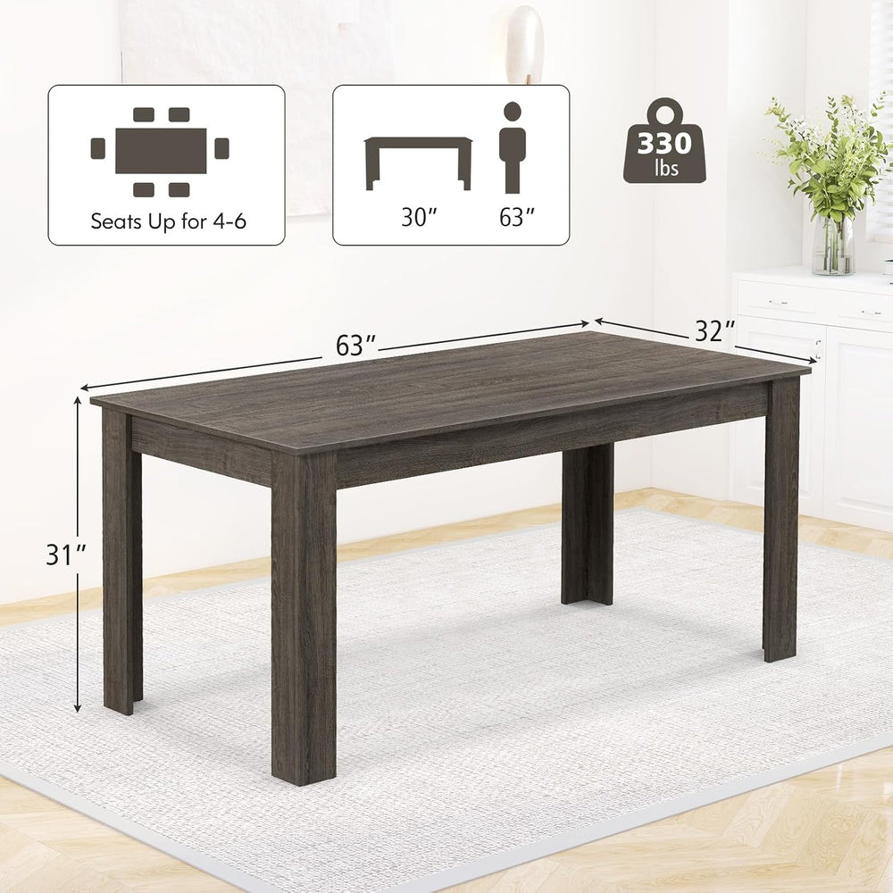 63“ Large Dining Table for 4-6 People, Rectangular Dining Room Table, Wooden ...