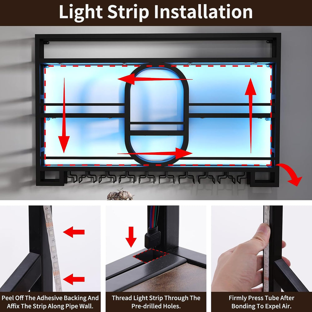 Boshen Fully Assembled 3-Tiers 47in Wine Rack Wall Mounted with LED Light | F...