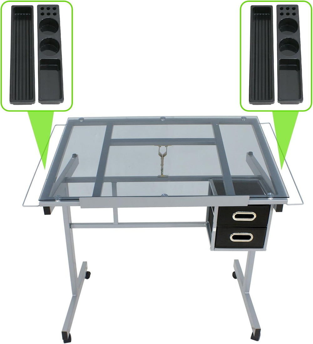 ZenStyle Glass Top Drafting Table with Storage, Adjustable Multifunctional Dr...