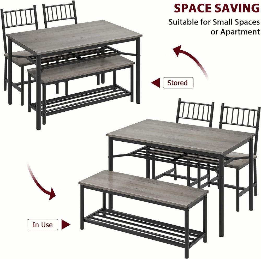 Garvee Dining Table Set for 4 with Bench and Chairs, 4-Piece Kitchen Table Se...