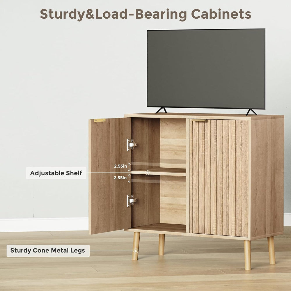 Vrullu Fluted Storage Cabinet, Free Standing Buffet, Wood Sideboard, Multifun...