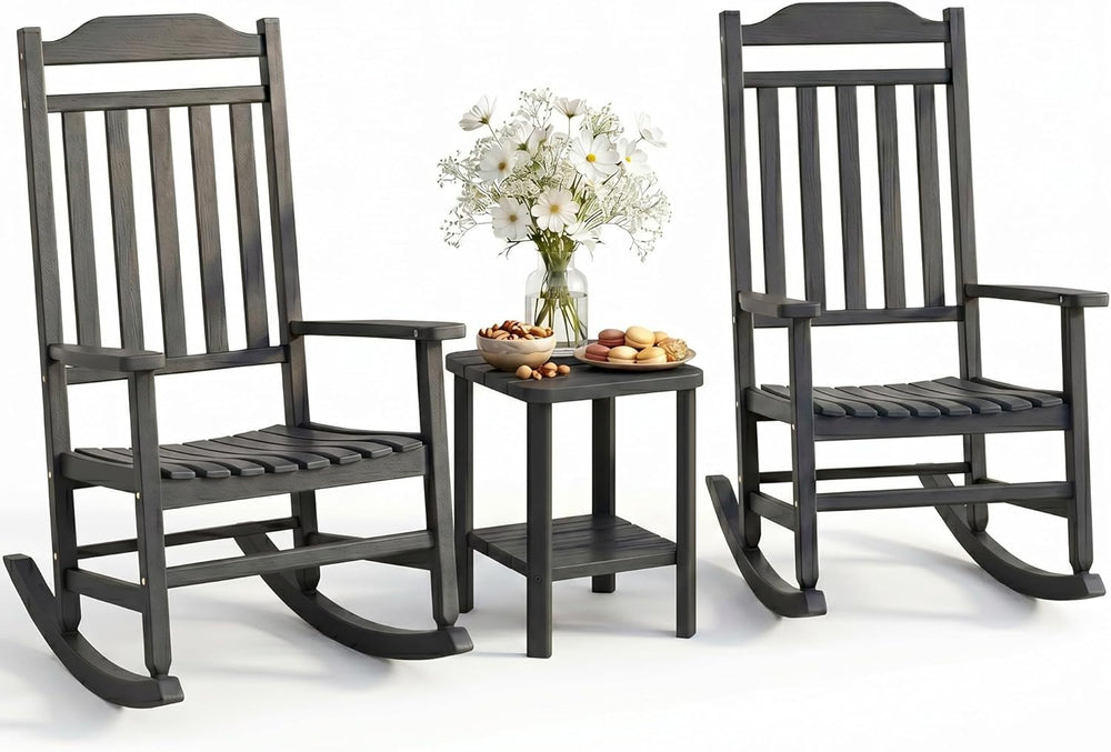 Outdoor Rocking Chairs Set of 2 with Outdoor Side Table, Oversized Ergonomic ...