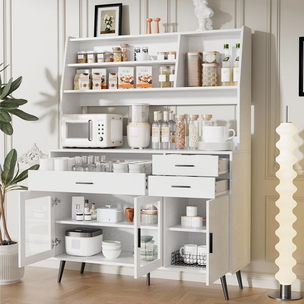 VOWNER Kitchen Hutch Storage Cabinet, Freestanding Kitchen Pantry with 2 Glas...