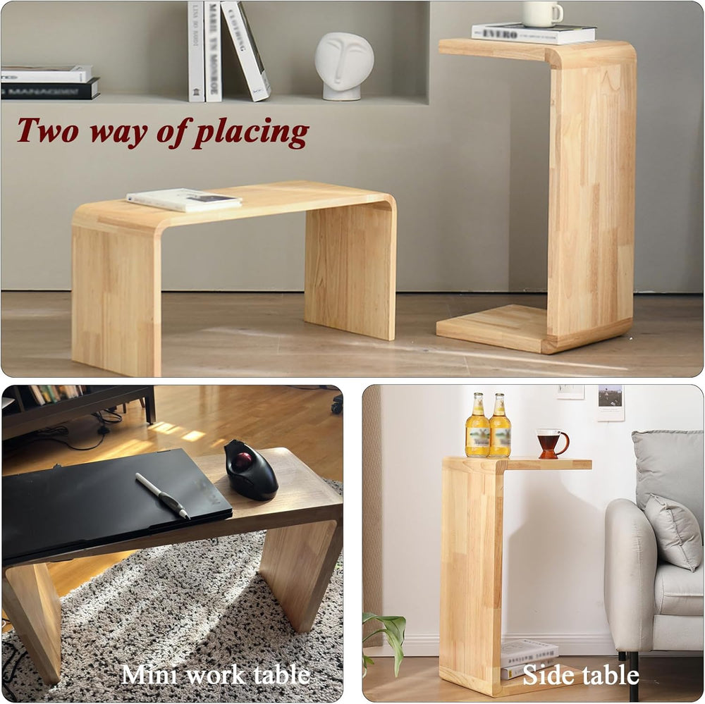 C-Shaped Side Table, Solid Wood End Table for Couch Sofa and Bed, Wooden C Ta...