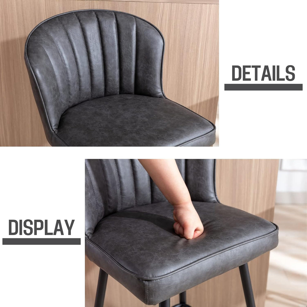 Grey Faux Leather Counter Stools Set of 4 Mid Century Modern Bar Stools Uphol...