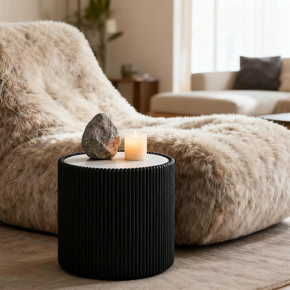 17.7-Inch Round End Table for Living Room Office, White Faux Marble Tabletop,...