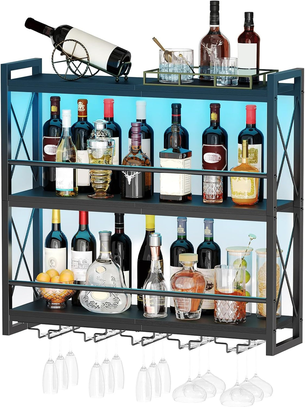 HOOBRO Wine Rack Wall Mounted, 4-Tier Wall Wine Bottle Rack with LED Light | ...