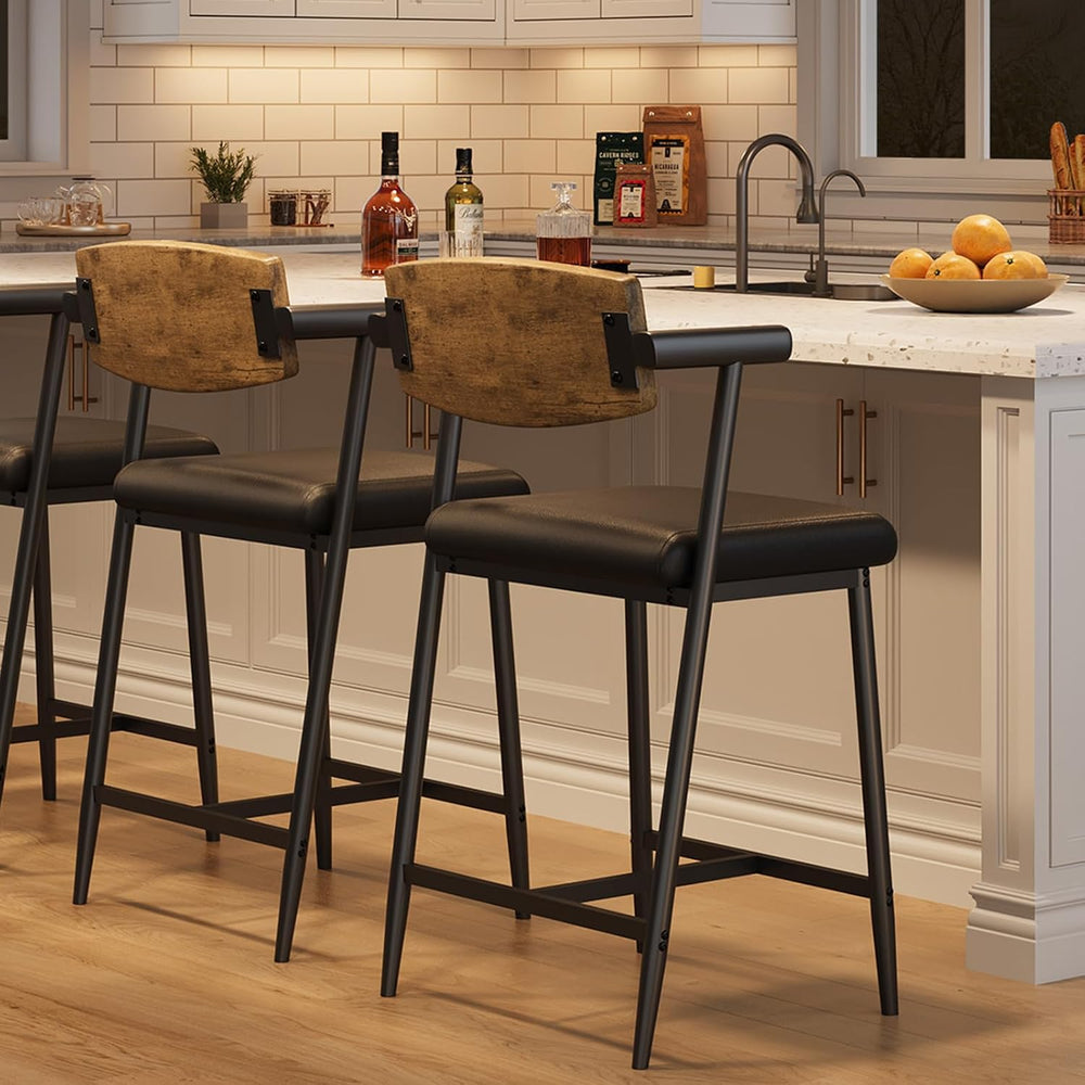 IDEALHOUSE Bar Stools Set of 2 with Armrests, Counter Height Bar Stools Set w...