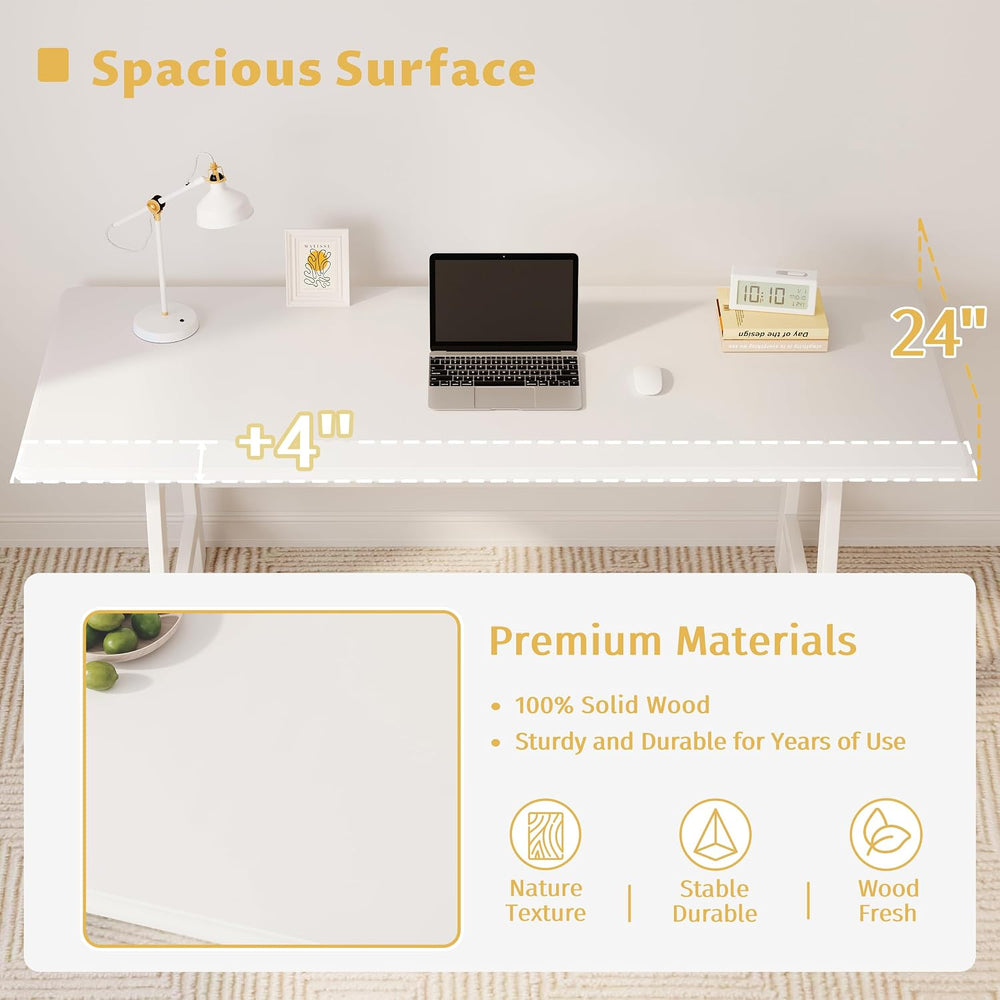 IOTXY Solid Wood Writing Table - 72" W Minimalist Long Computer Desk, White