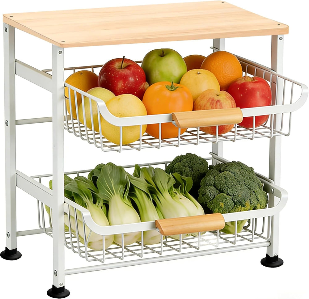 3-Layer Fruit Basket Kitchen Food Organizer and Rack Rolling Pantry Kitchen C...