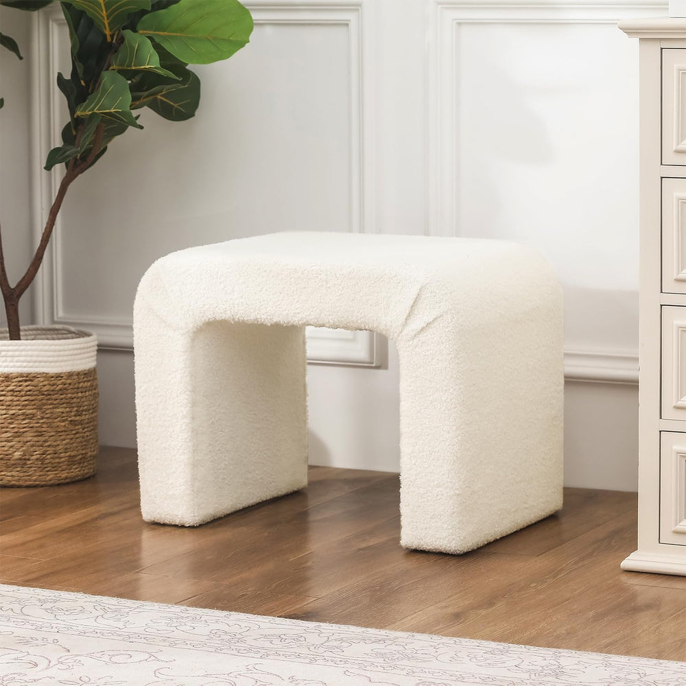 Modern Boucle Ottoman Footstool, 24" Arched Upholstered Vanity Stools fo...