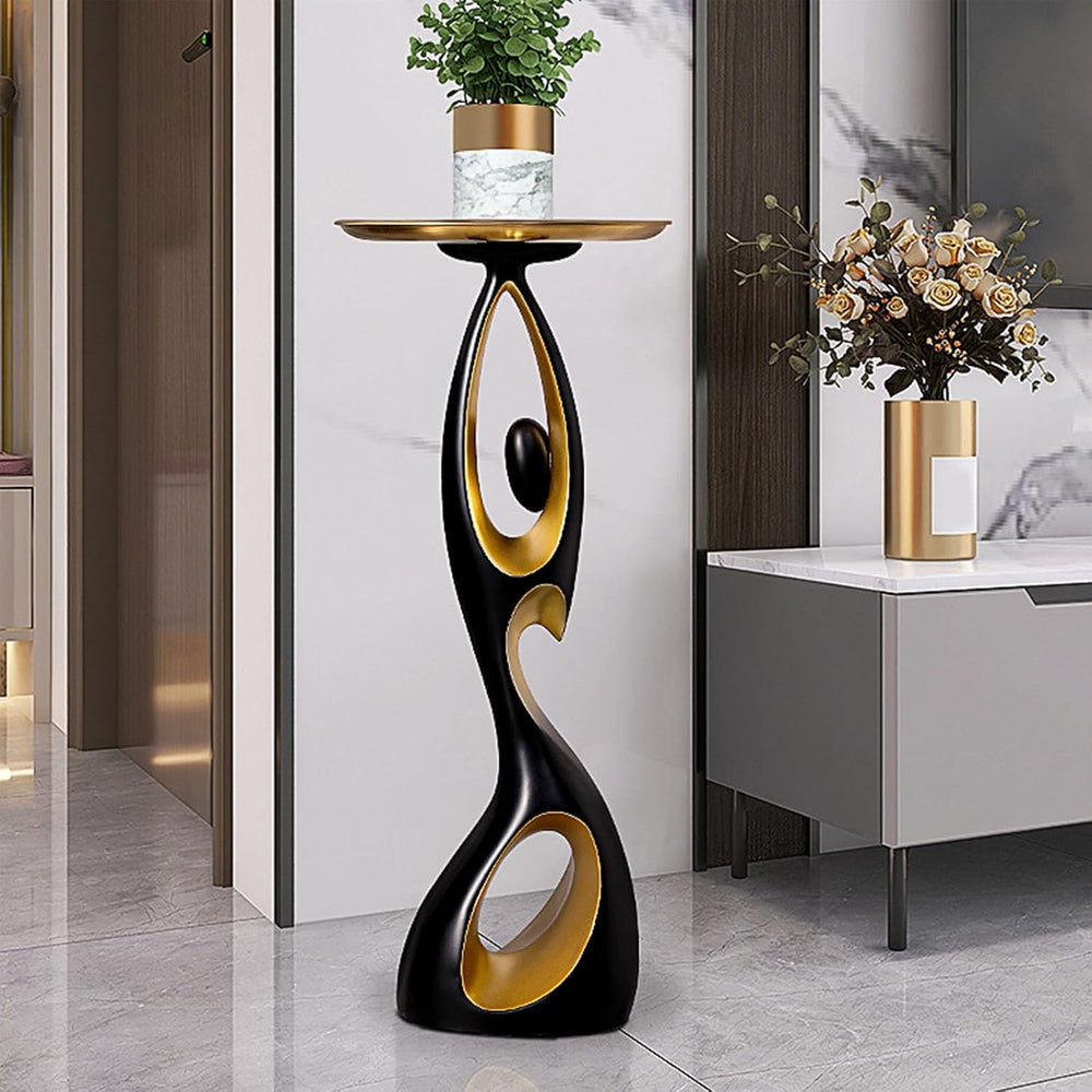Modern Side Table with Metal Top,Resin End Table with Art Base,Round Bedside ...