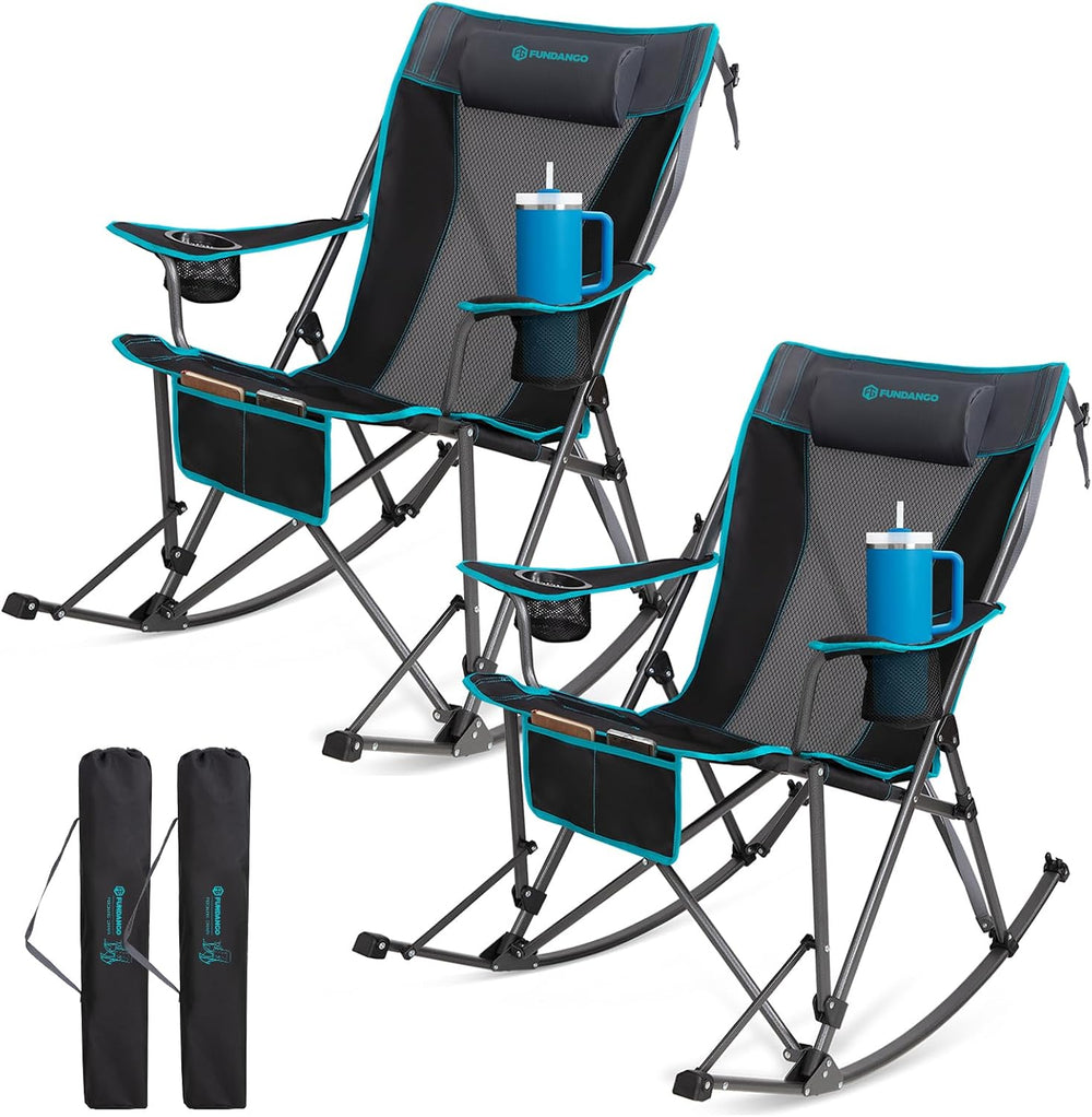 FUNDANGO Rocking Camping Chair for Adults, 400Lbs Folding Camp Chairs | 2 Pac...
