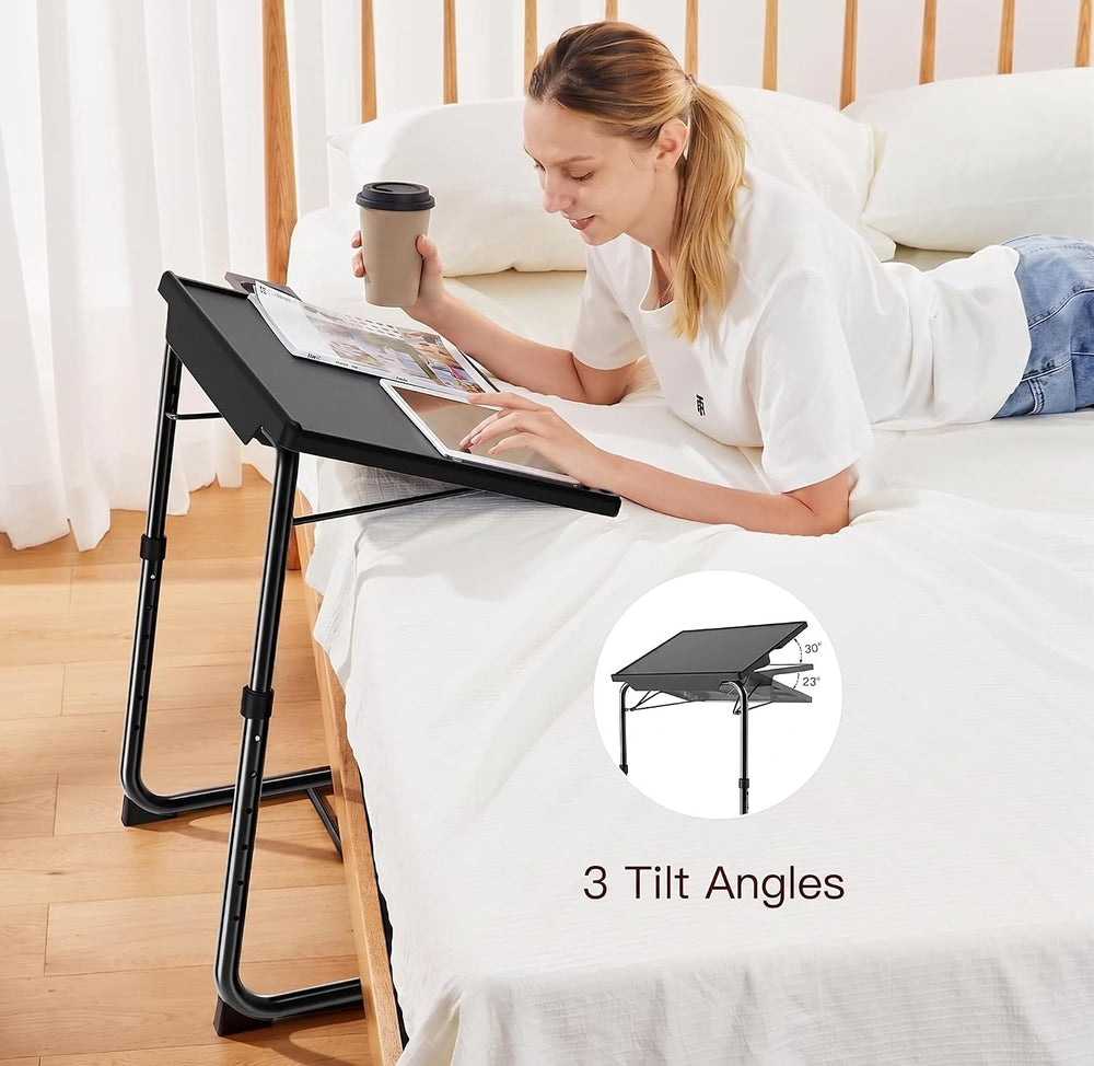 HUANUO TV Trays Set of 2, TV Tray with 6 Height & 3 Tilt Adjustments, Bla...