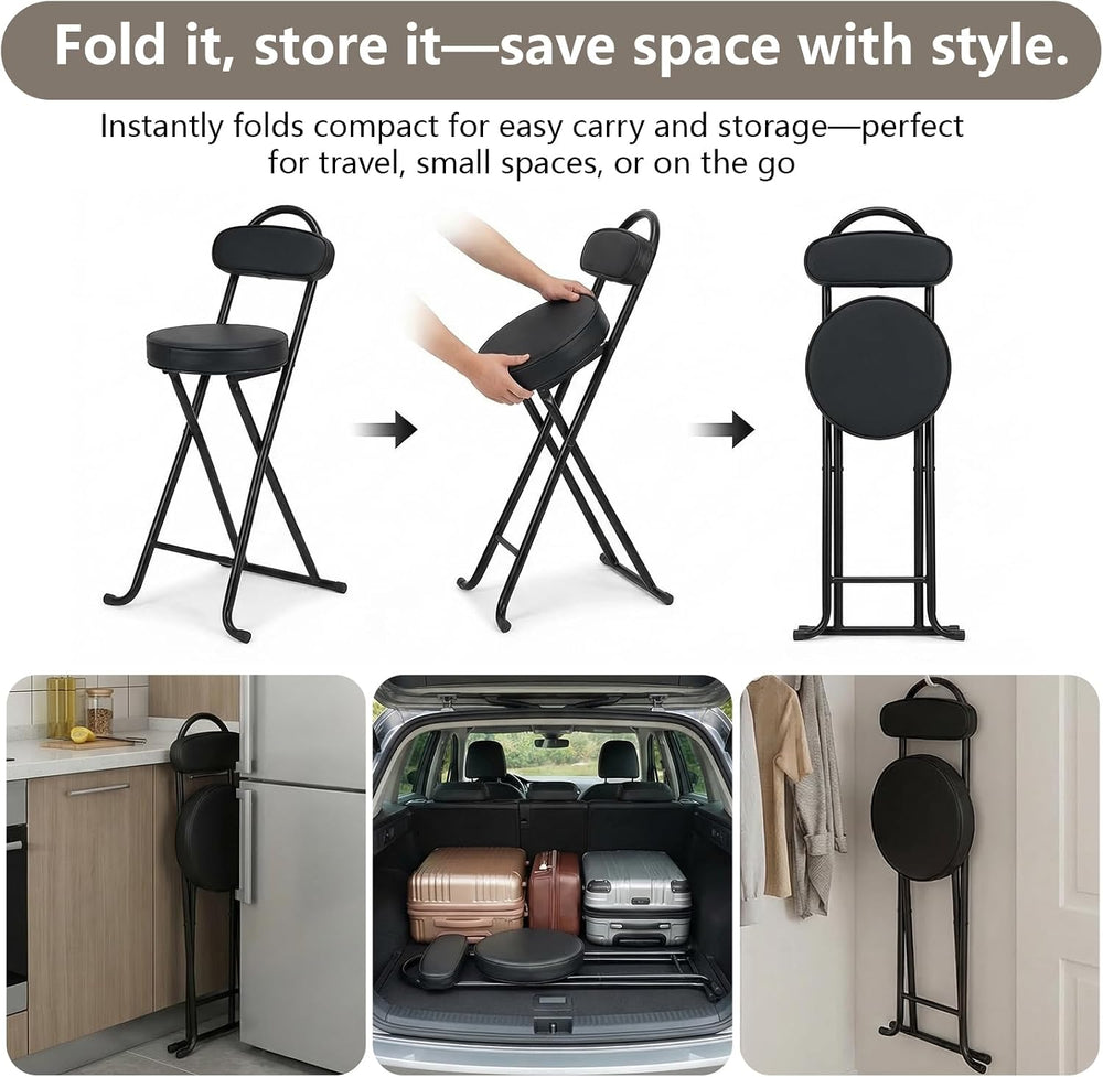 Folding Stool,24 Inch Portable Folding Bar Stool Chair with Backrest,Foldable...