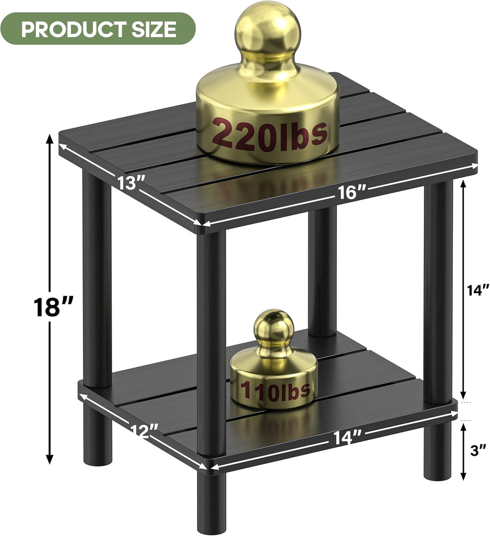 Outdoor Side Table with 2-Tier, Bamboo Small Patio Adirondack Tables | Black,...