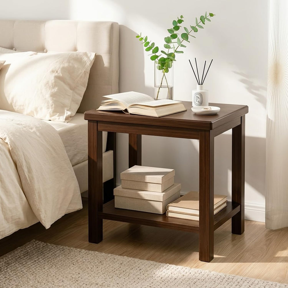 YUNMUARIY-Living Room Side Table,Walnut End Tables,Wood Side Table,Small Squa...