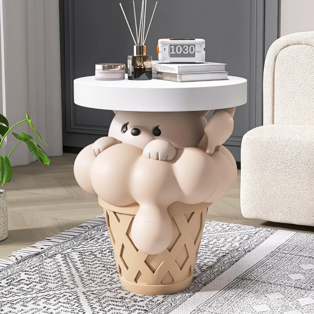Resin Side Table with Hidden Storage, Creative Bear Accent Tables for Small S...