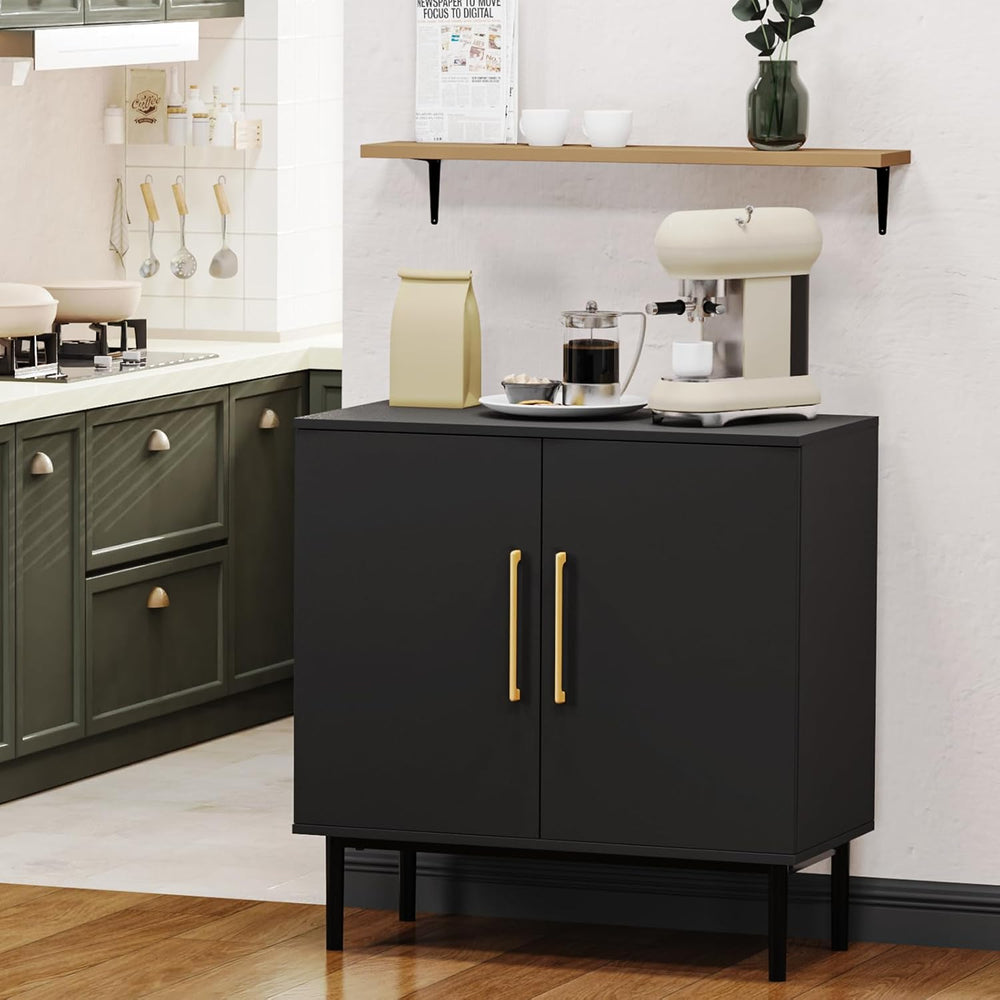 Black Storage Cabinet with Doors, Modern Accent Cabinet, Free Standing Cabine...