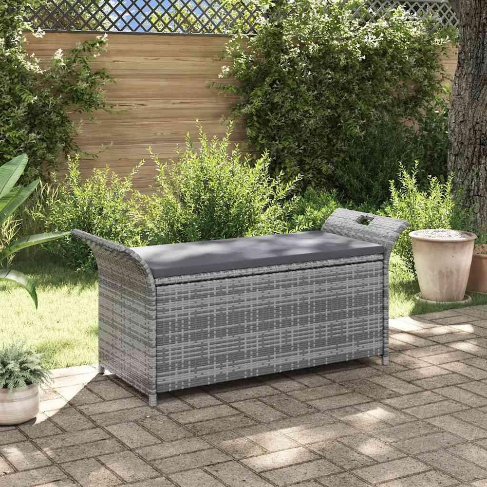 Poly Rattan Patio Storage Bench with Cushion, 54.3" Waterproof PE Outdoo...