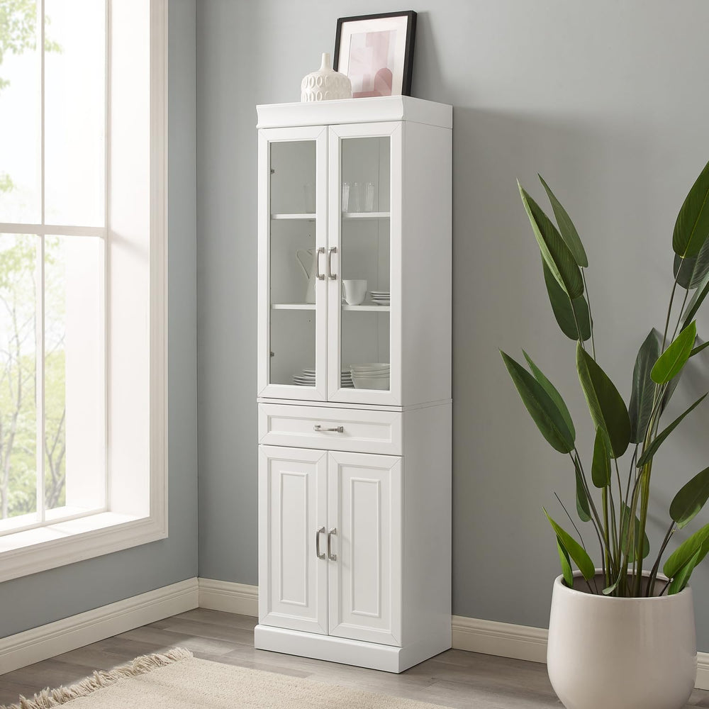 Maykoosh Glass Door Pantry Cabinet - White Kitchen Storage - Adjustable Shelv...