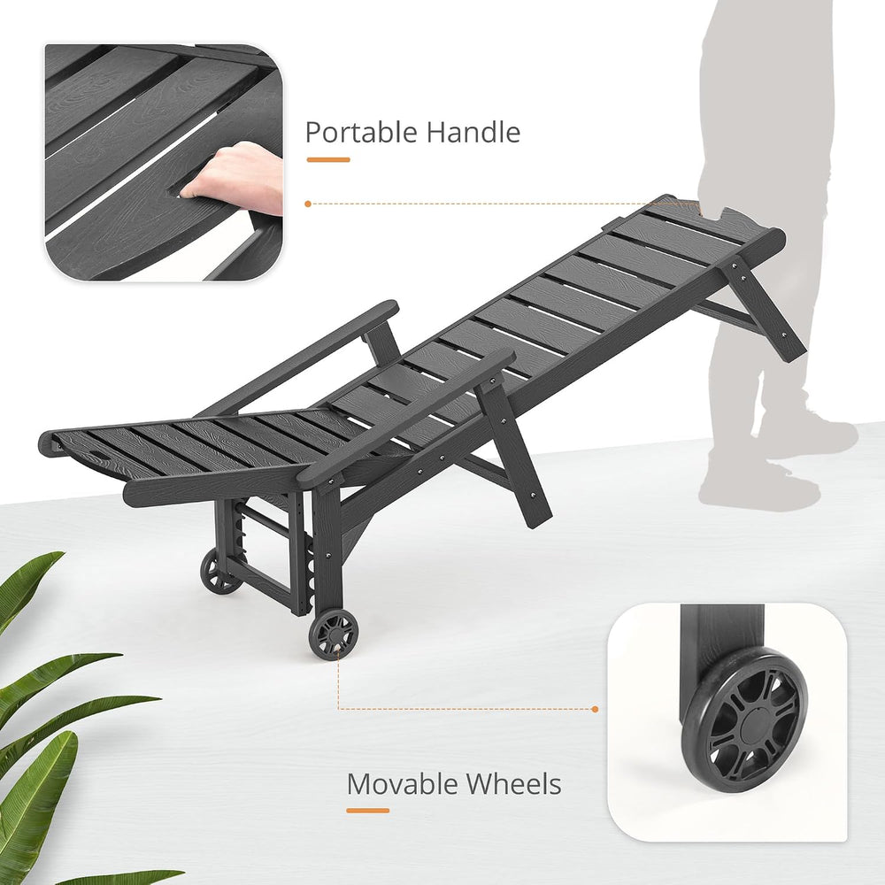 LUE BONA Outdoor Chaise Lounge, 5‑Position, 2‑Pack, Dark Gray