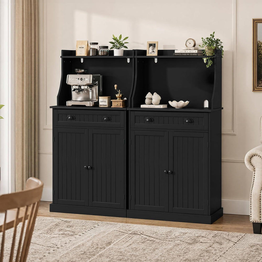 HOLTICO 54" Microwave Storage Cabinet with Doors, Black | Freestanding K...