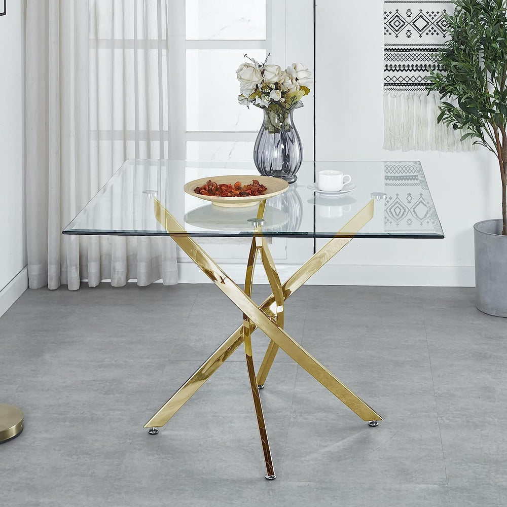 Modern Dining Table for 4 People, 36" Square Dining Table with Gold Chro...