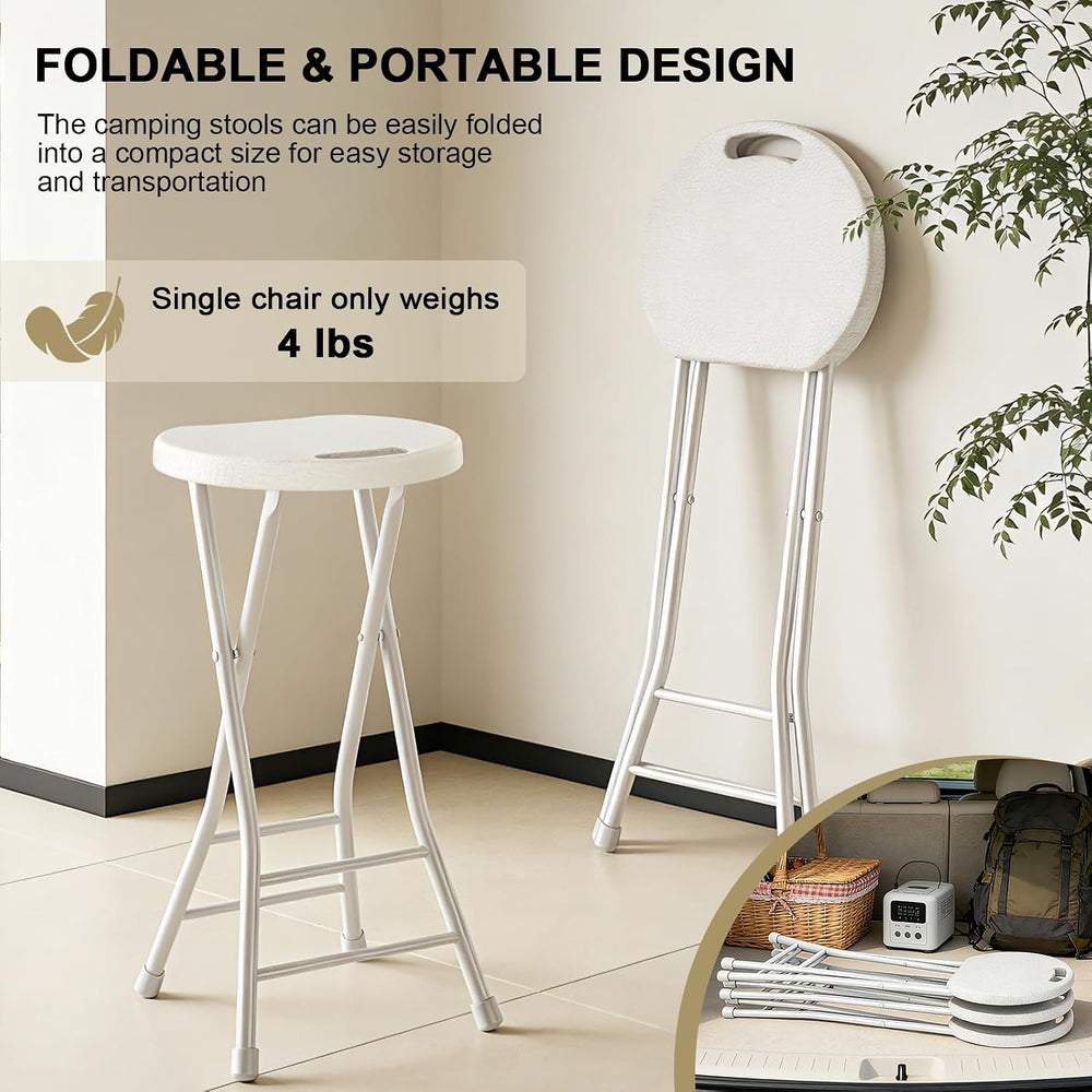 24 Inch Folding Stool Set of 4, Portable Metal Foldable Stool with Handle &am...