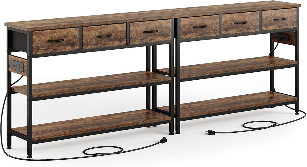 2 Pack Entryway Table with Outlets, 3 Fabric Drawers, 43in | 43.3"W x 11...