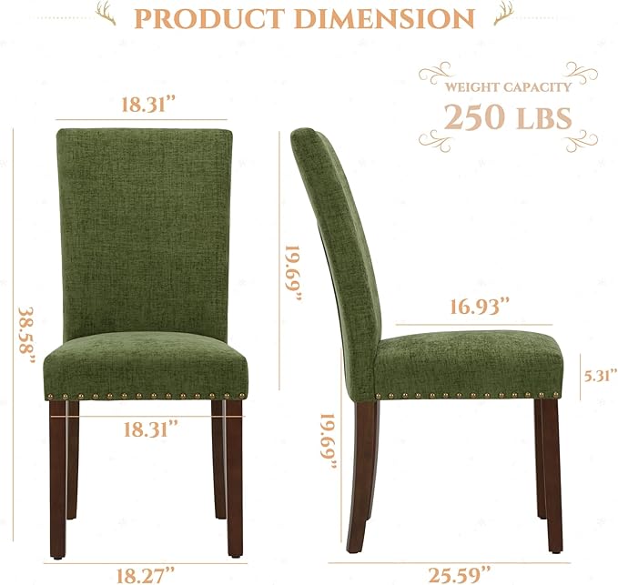 Parsons Dining Chairs Set of 6, Upholstered Nailhead Dining Room Kitchen Side...