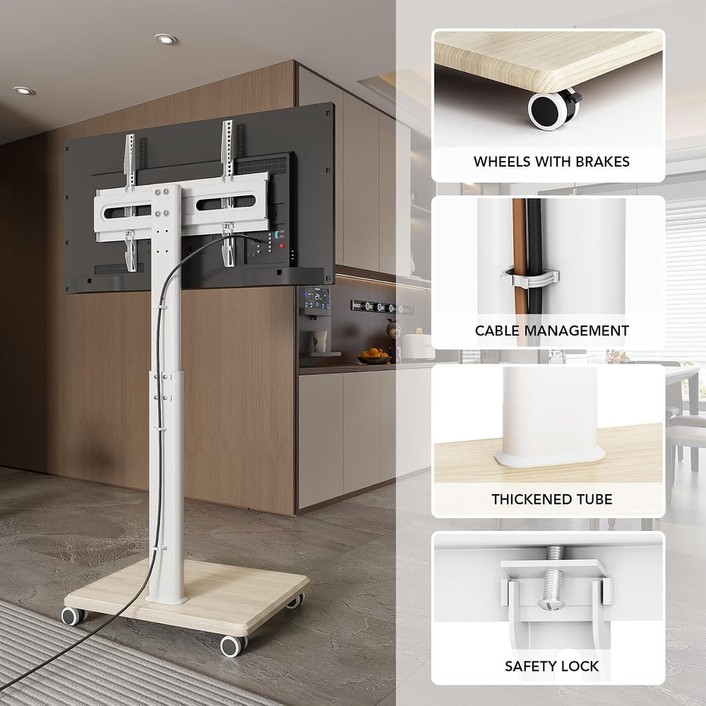 AX WABER Mobile TV Stand for 27 to 65 Inch TVs,Portable Rolling TV Cart on Wh...
