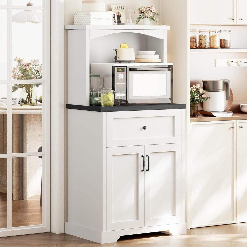 Microwave Stand with Storage and Drawer, Kitchen Pantry Storage Cabinet | Buf...