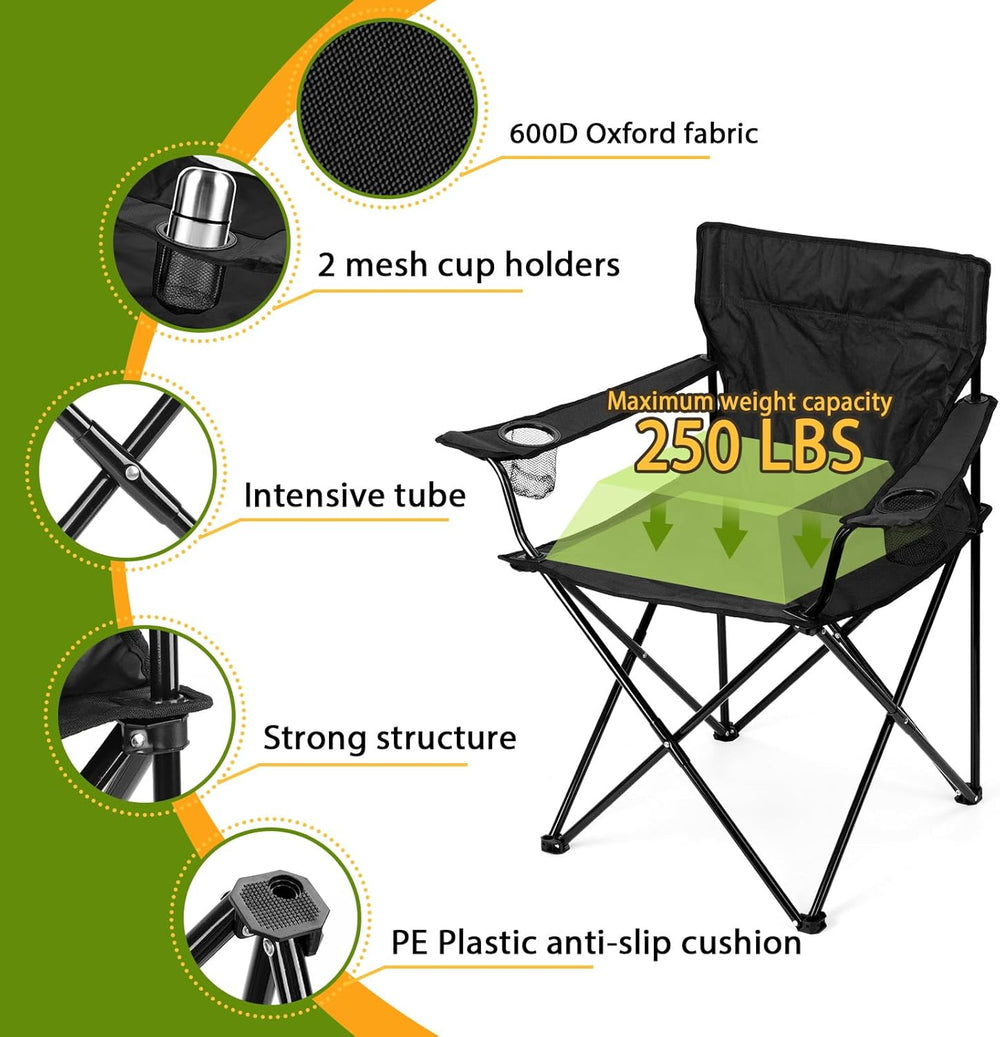 HaSteeL Folding Camping Chair Set of 3, Foldable Black Camp Chairs & Grey...