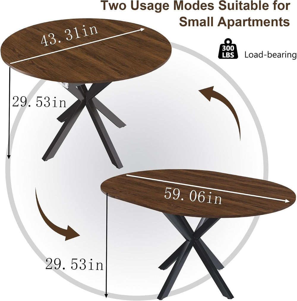 Round Dining Table Set for 6, 43-59" Extendable Dining Room Table Set, W...