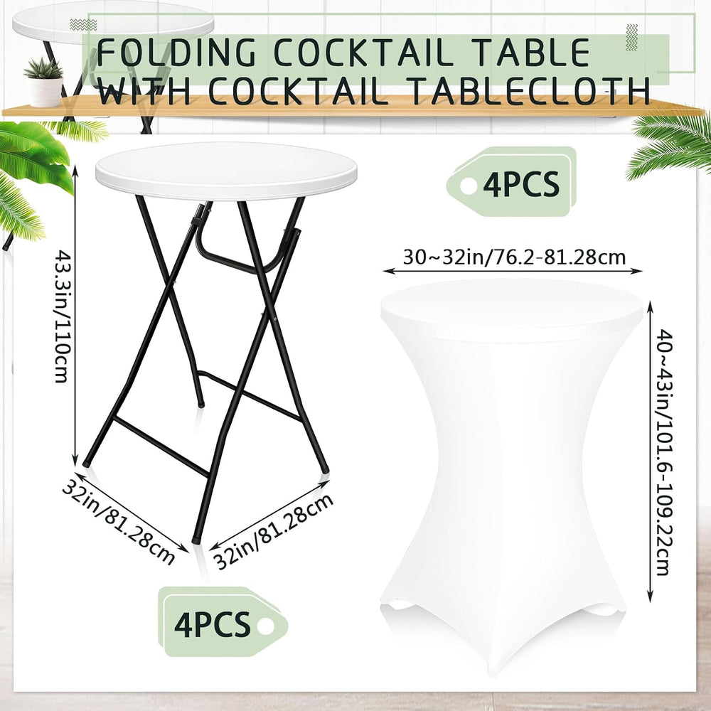 Wenqik 4 Pcs 32'' High Top Cocktail Table White Round Bar Height Fold...