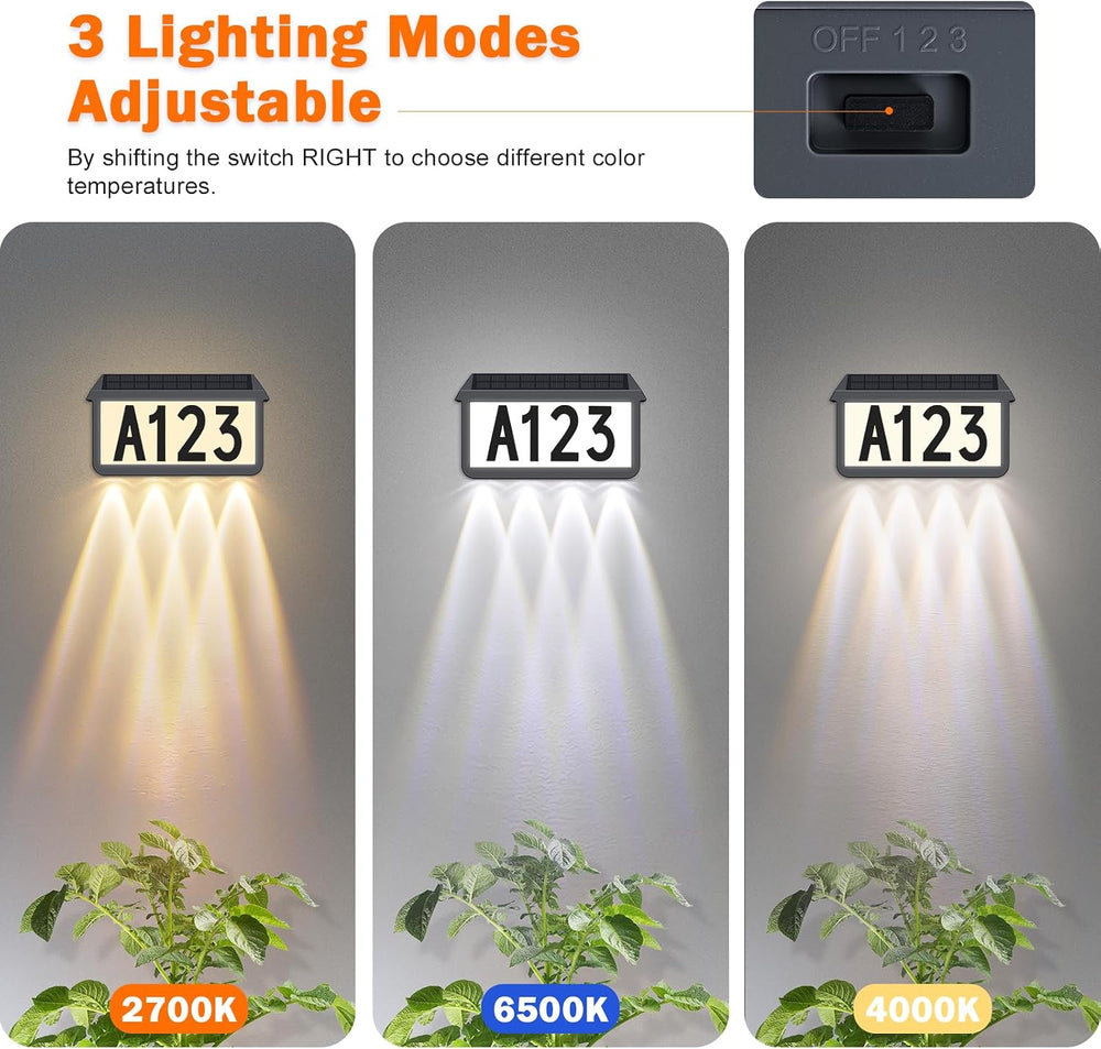 Brightever Solar Powered Address Signs, Solar House Numbers 3-Light Modes
