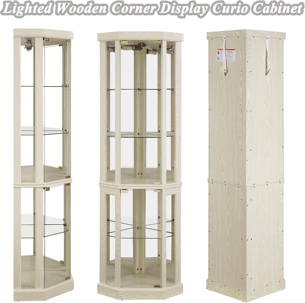 69" H Lighted Curio Cabinet Corner Display Case, Corner Glass Case with ...